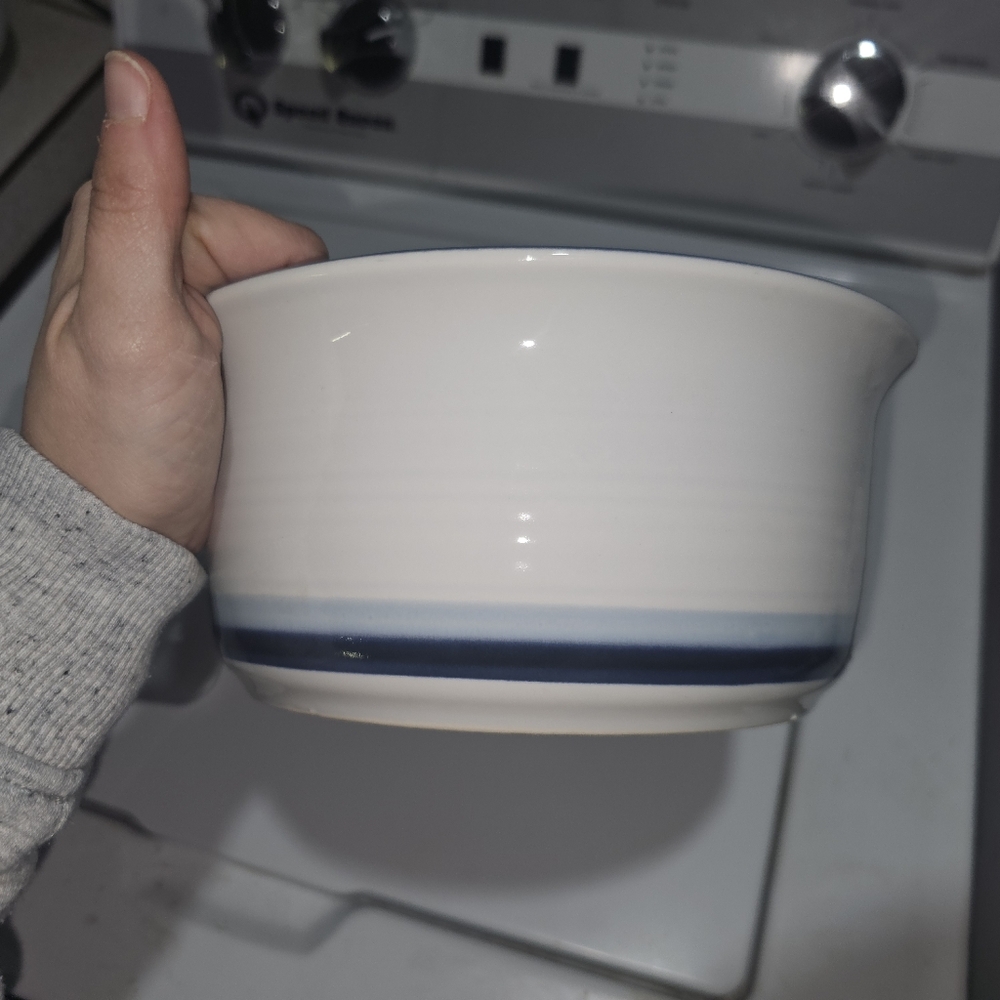 Pfaltzgraff White Bowl with Blue Stripe Casserole Dish-NO LID